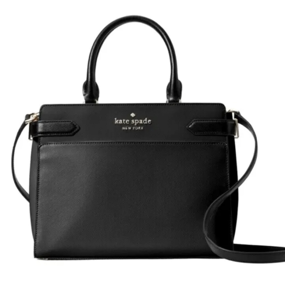 New Kate Spade Staci Medium Satchel Saffiano Leather Black
